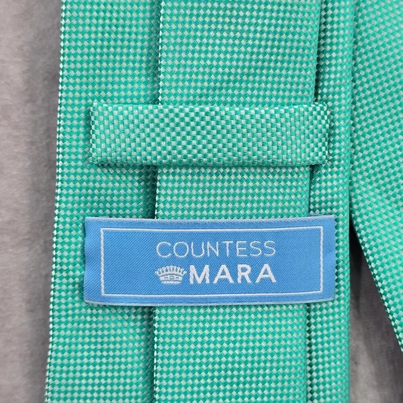 Countess Mara Green Silver Checker Weave Stripe Geometric Men's Neck Tie NWOT - Picture 4 of 6
